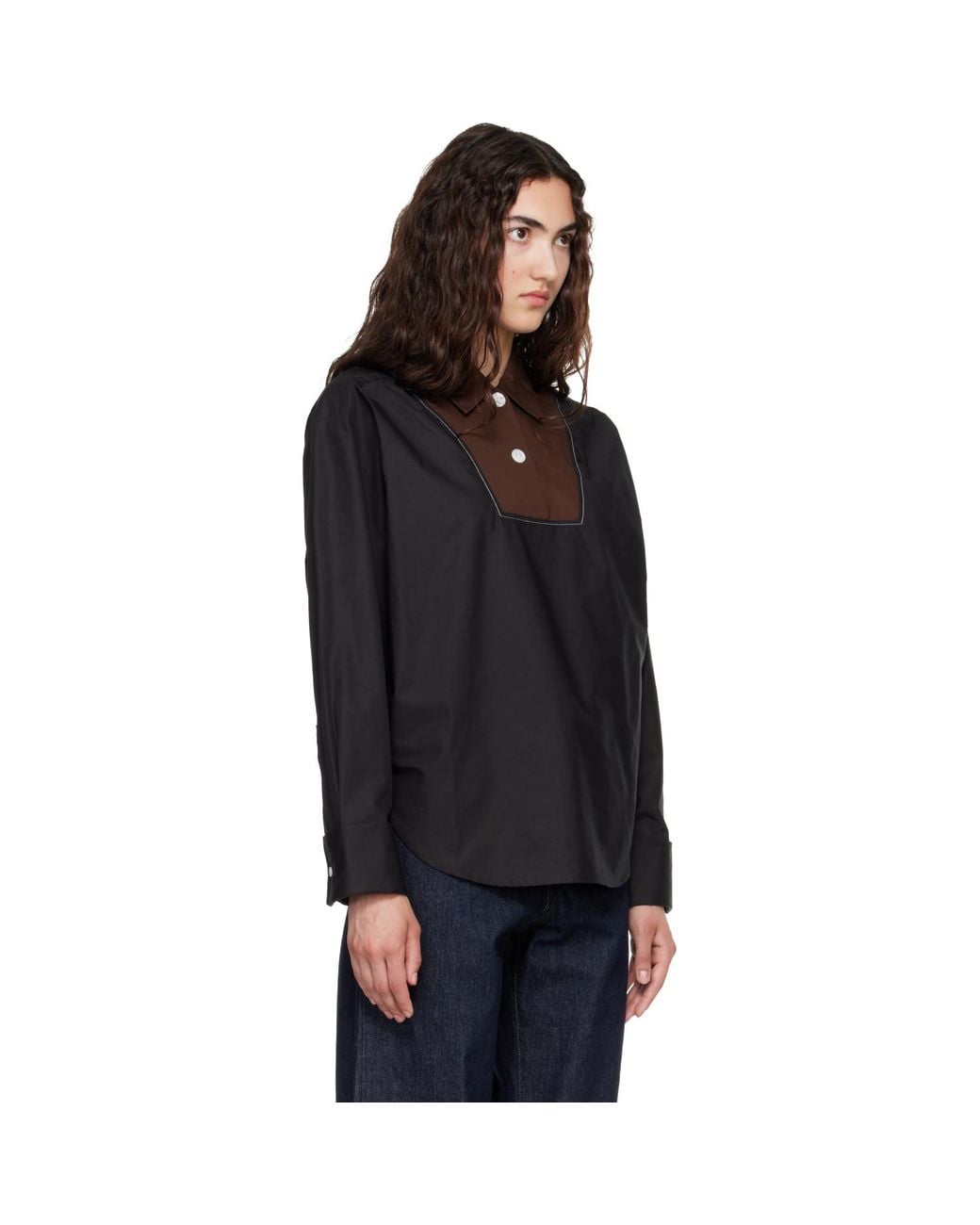 Marni Black Contrast Bib Insert Poplin Shirt