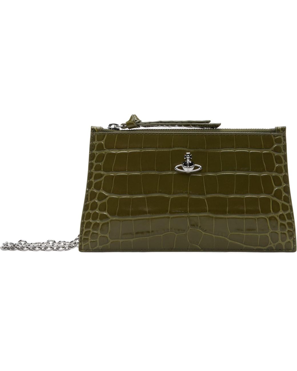 Vivienne Westwood Green Khaki Small Flat Zip Clutch