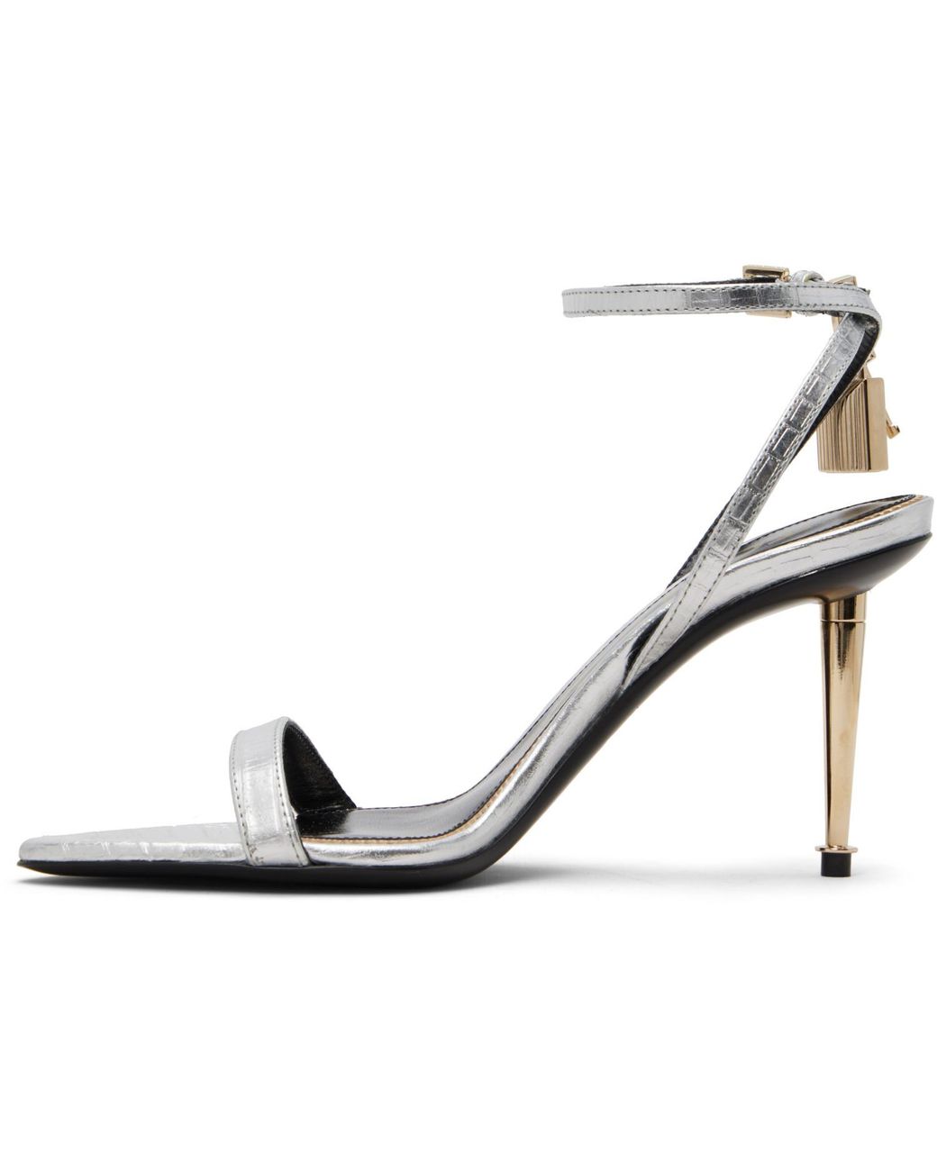 Tom Ford Black Nappa Padlock Pointy Naked Heeled Sandals