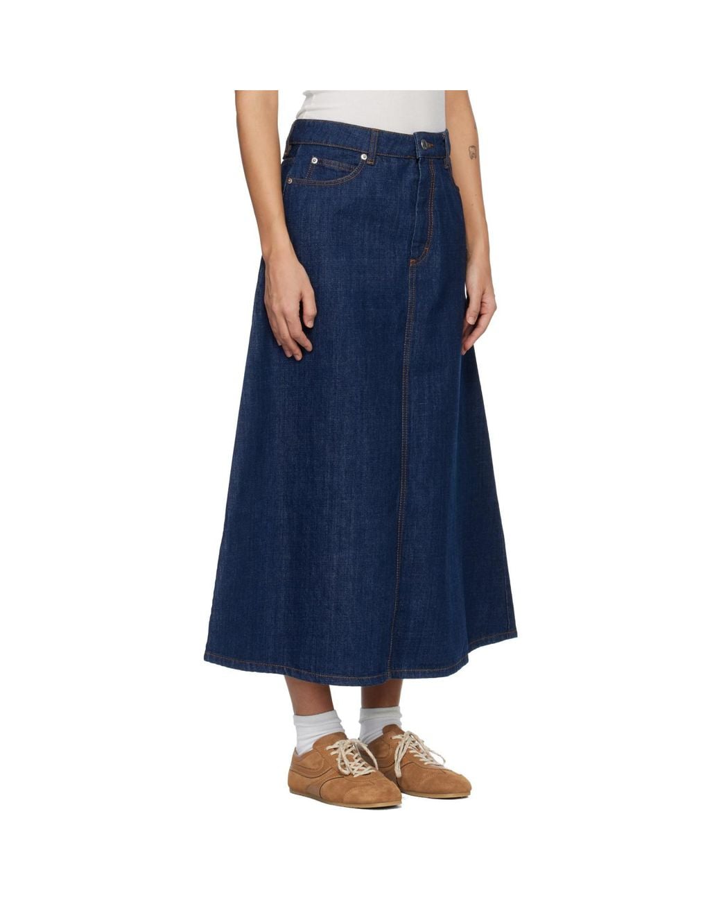 AMI Blue Cotton Denim Maxi Skirt