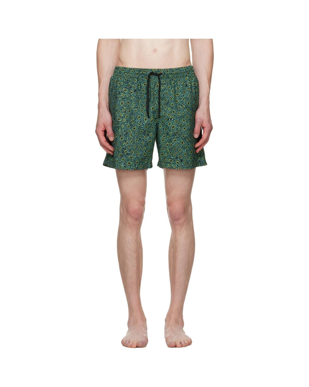 Dries Van Noten Green Printed Swim Shorts for men