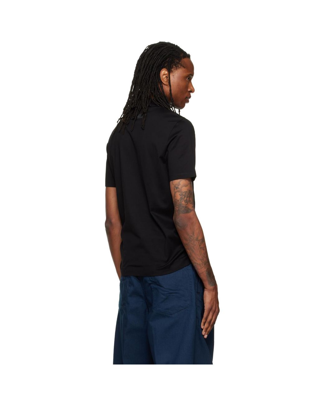HUGO Black Stand Collar Slim-Fit Stretch Cotton T-Shirt for men