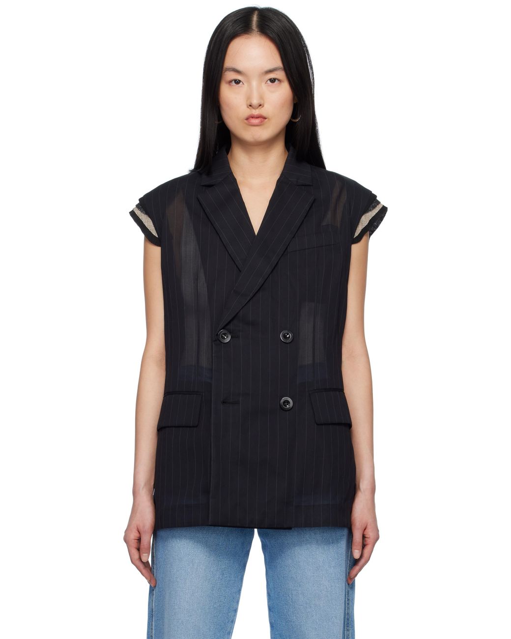 Sacai High Twist Voile Vest in Black | Lyst Australia