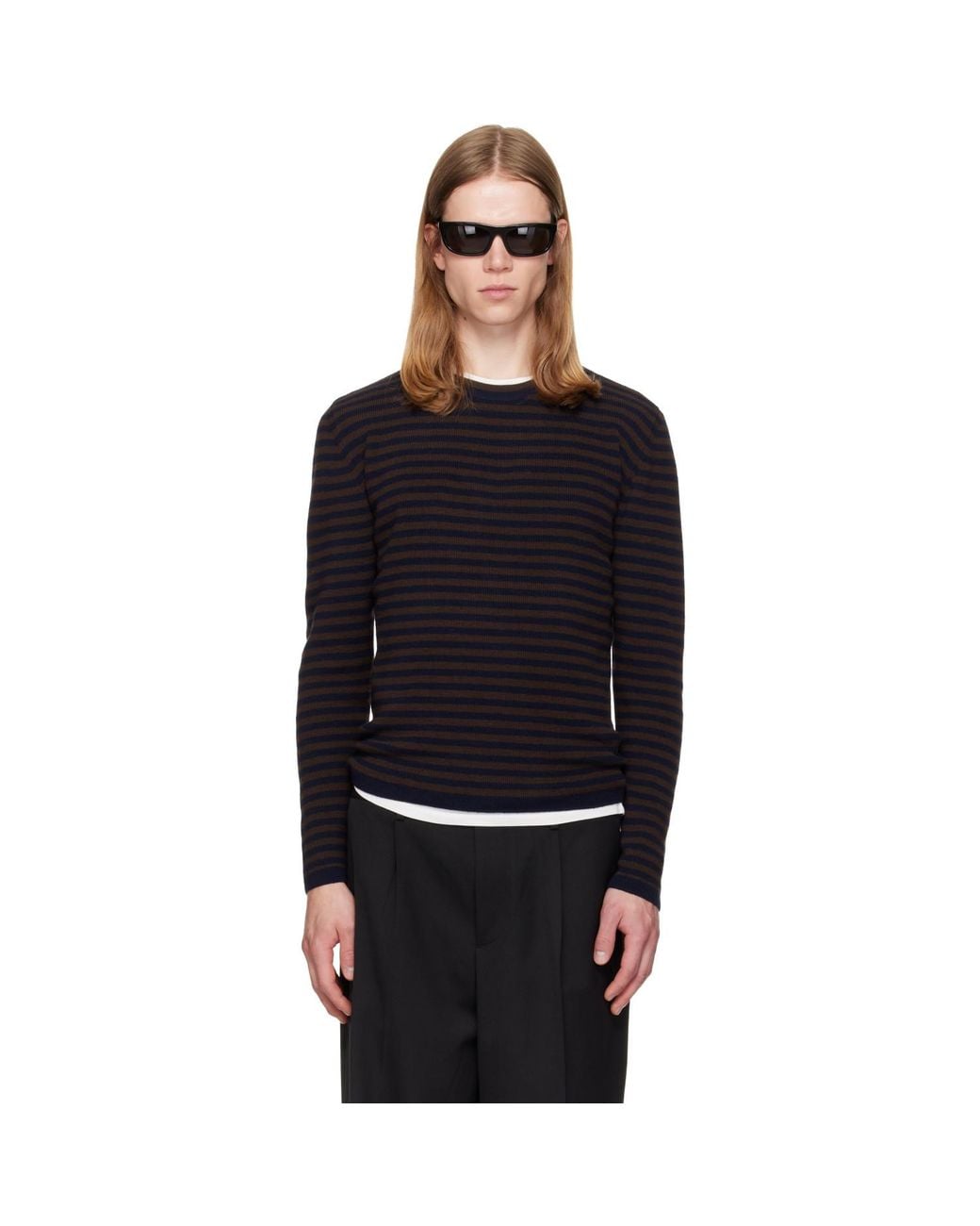 TONYWACK Black Merino Wool Essential Stripe Sweater for men