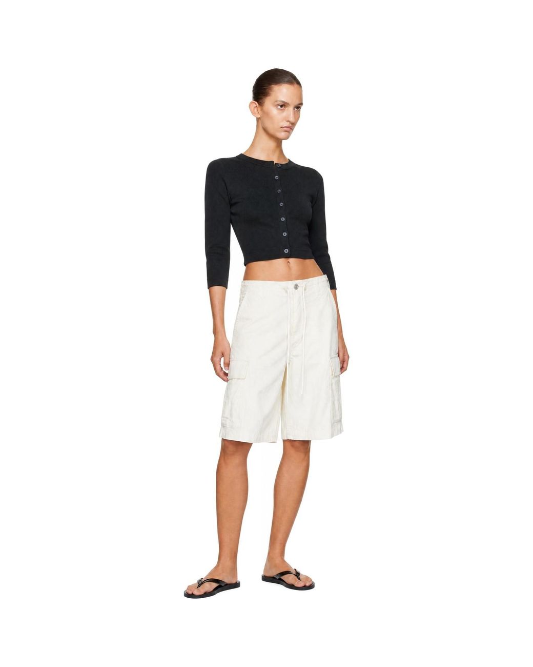 Skims White Off- Woven Cotton Oversized Cargo Shorts