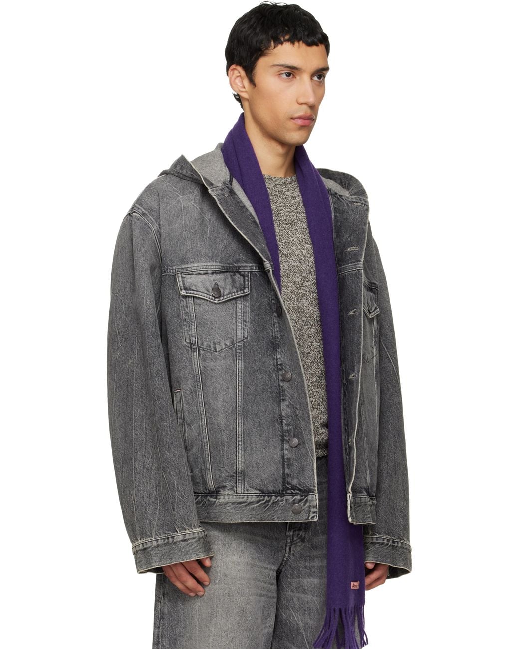 Acne Black Hooded Denim Jacket for men