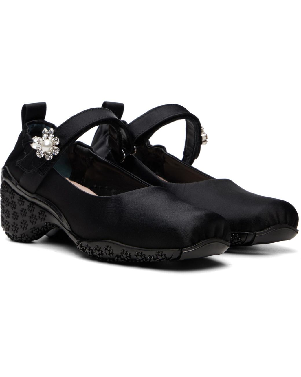 Simone Rocha Black Satin Turbo Ballet Runner Loafers