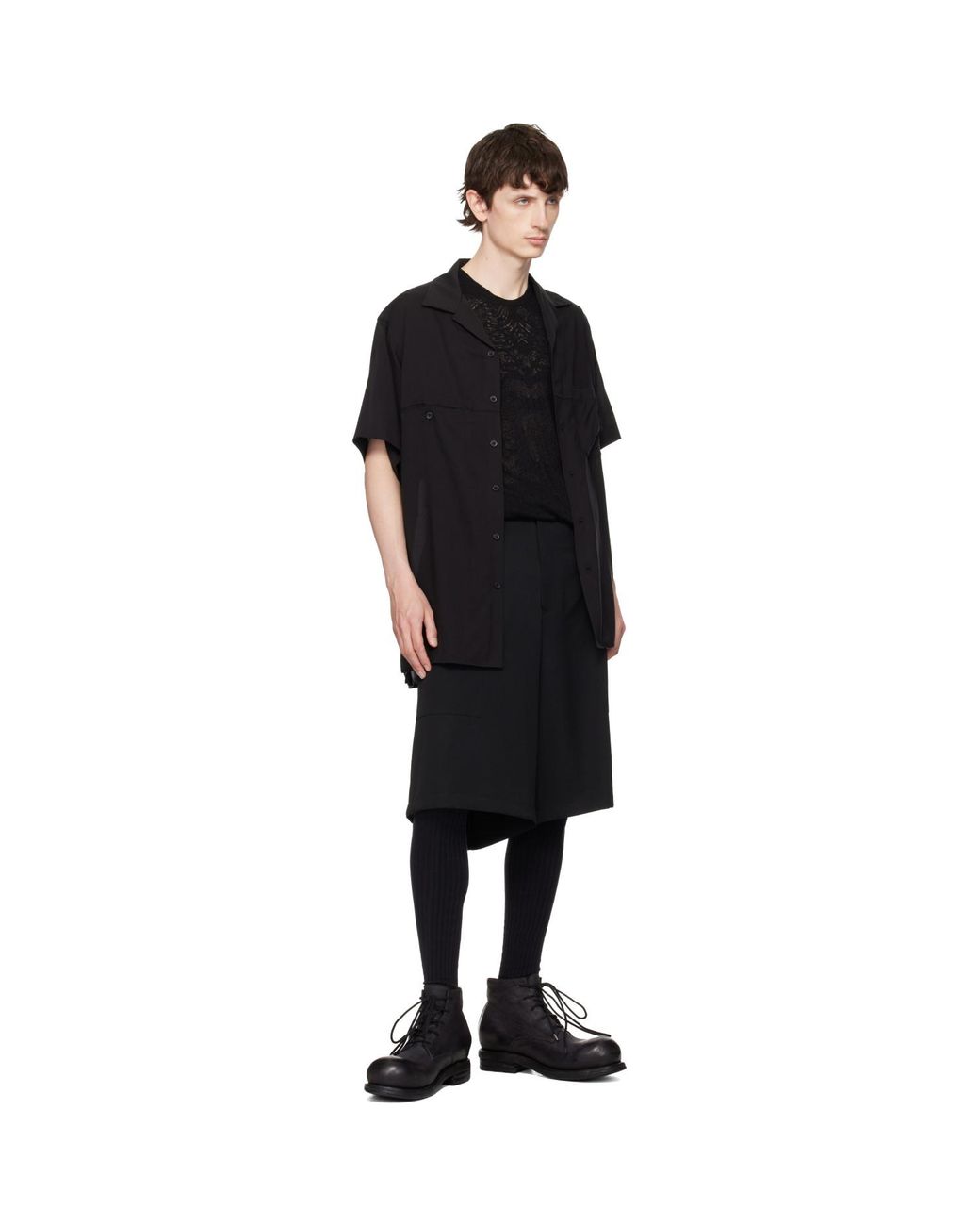 Yohji Yamamoto Black Wool Gabardine St Pocket Shorts for men