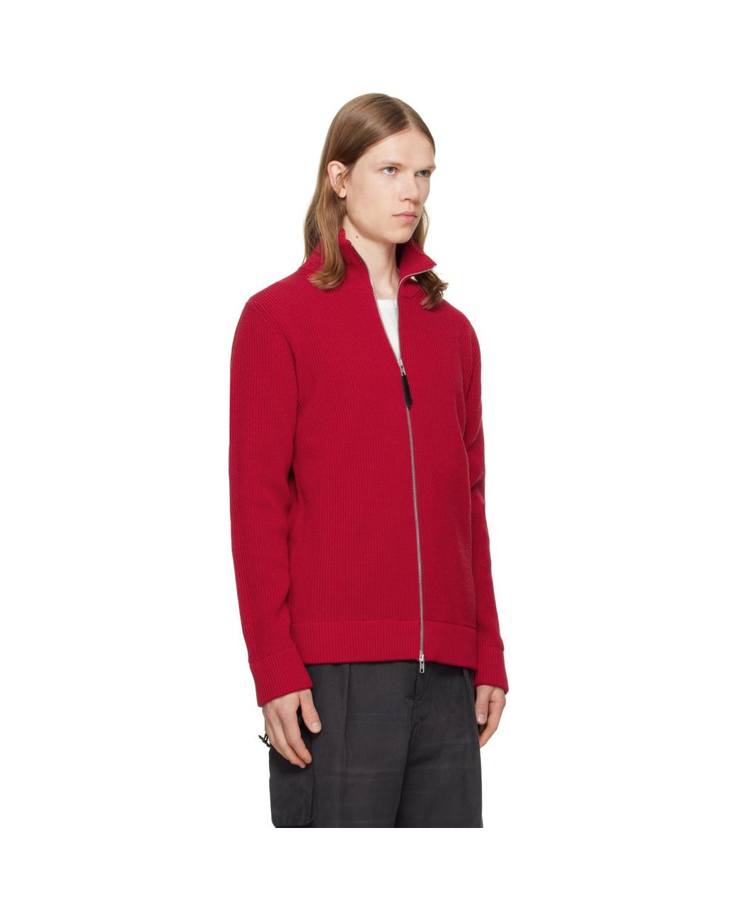 Maison Margiela Red Knit Zip-Up Sweater for men