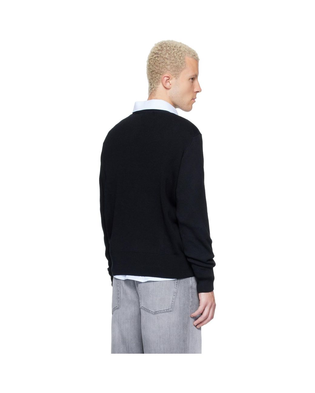 AMI Black Crewneck Wool Ami De Coeur Sweater for men