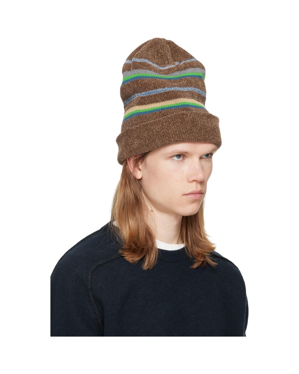 Maison Margiela Blue Striped Knit Beanie for men