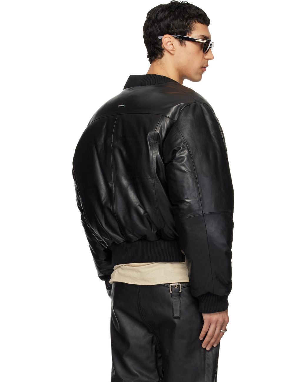 Deadwood Black Bofinger Padded Leather Bomber Jacket for men