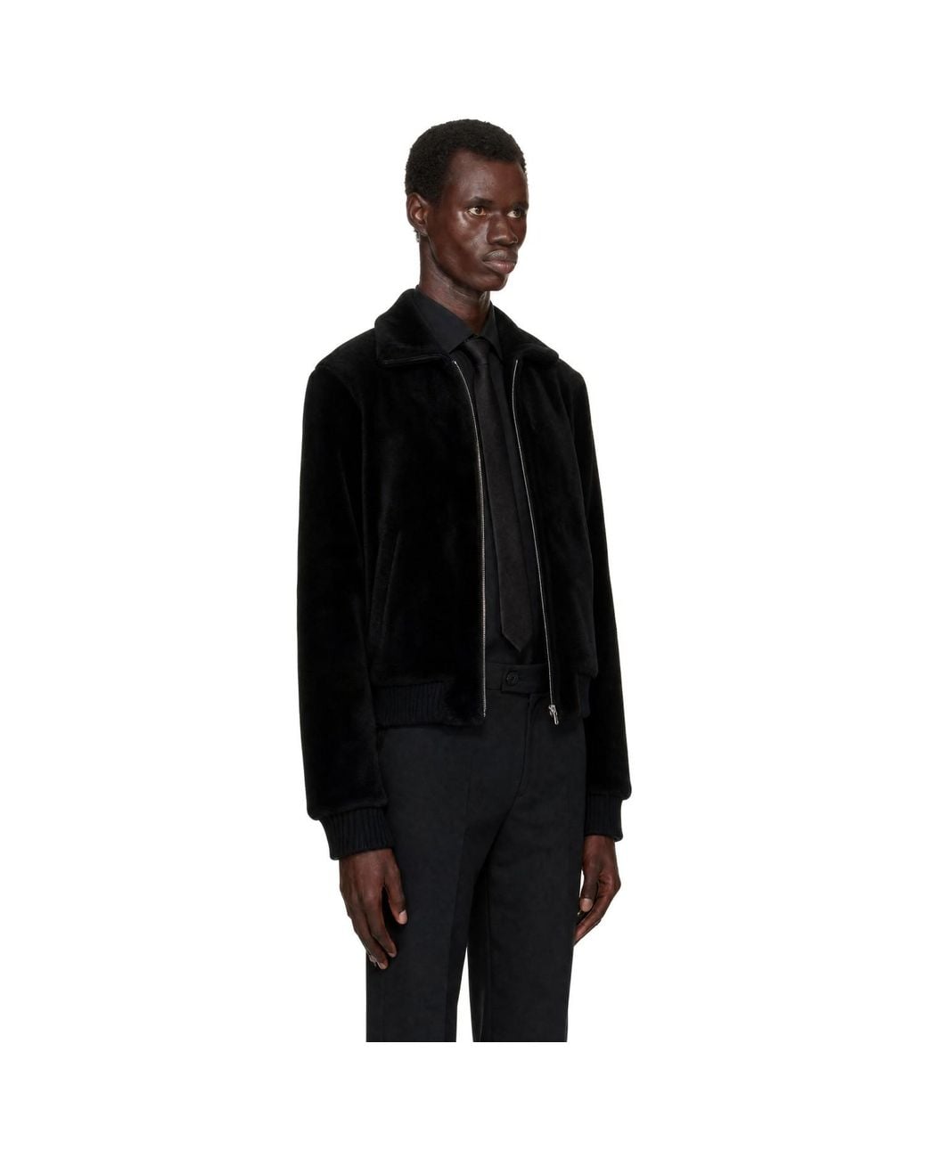 Ernest W. Baker Black Zip Shearling Jacket for men