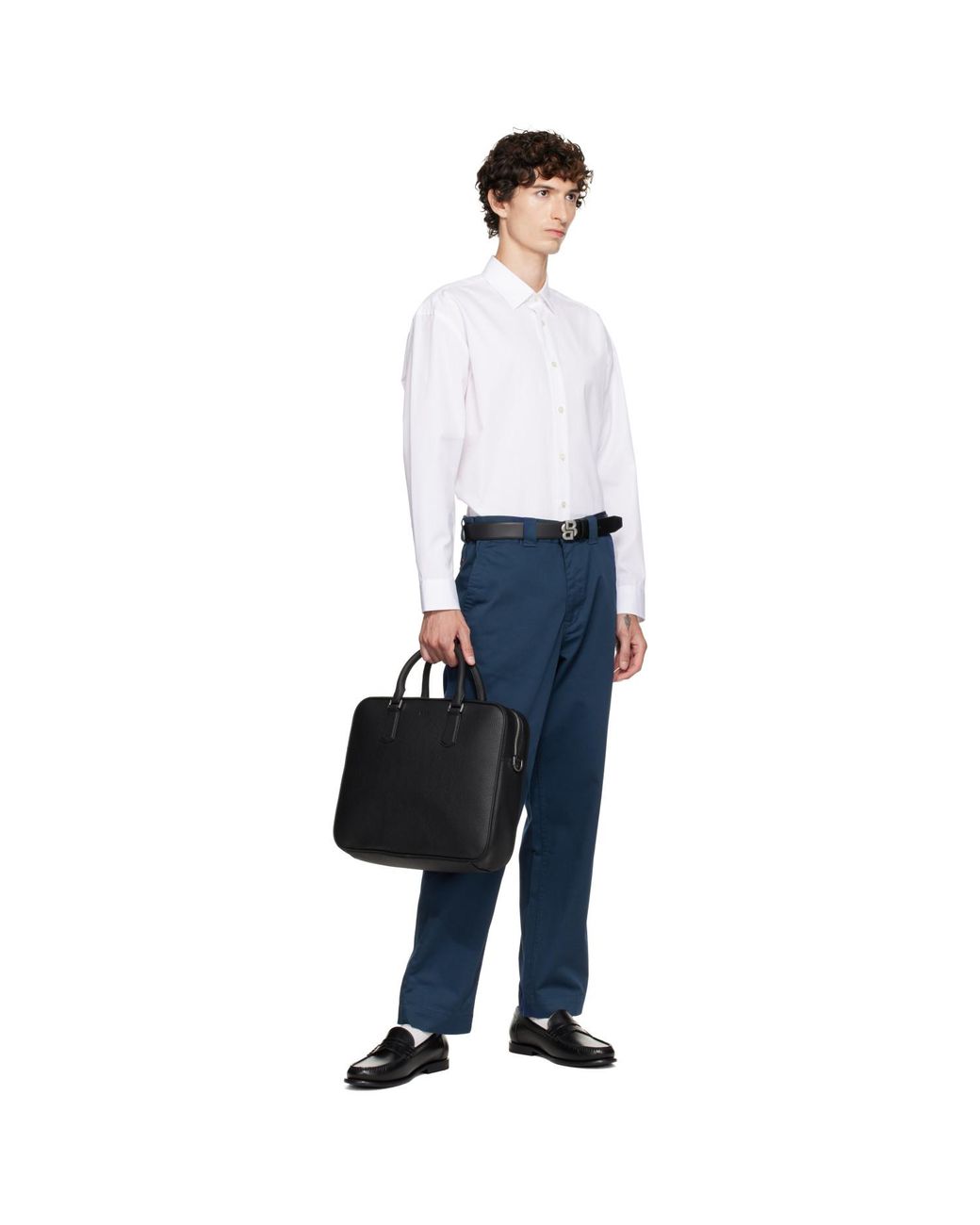 Boss Black Grained Leather Briefcase for men