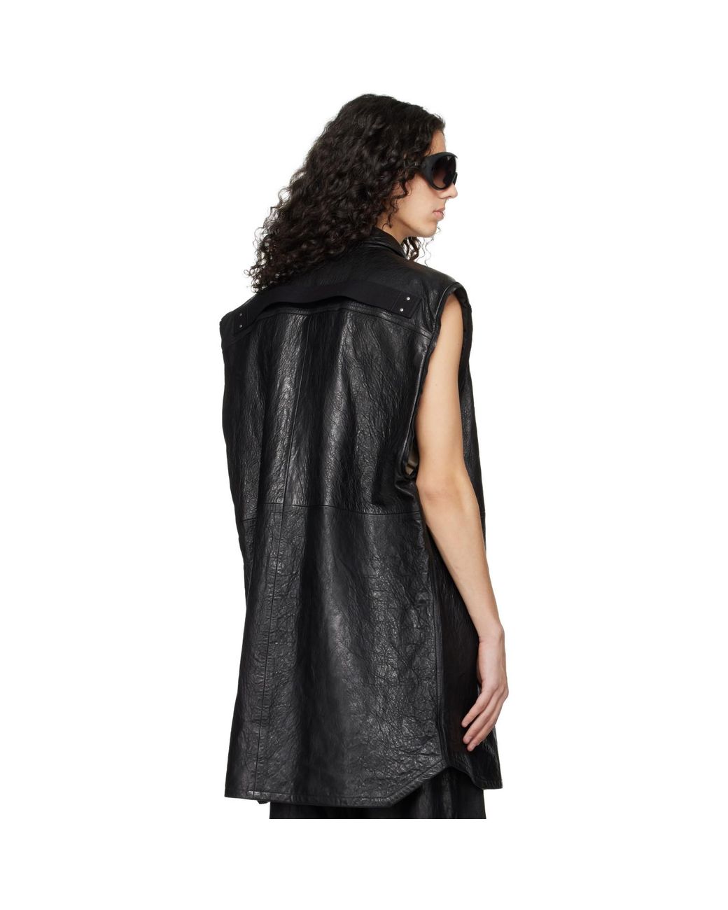Rick Owens Black Temple Jumbo Outshirt Leather Vest for men