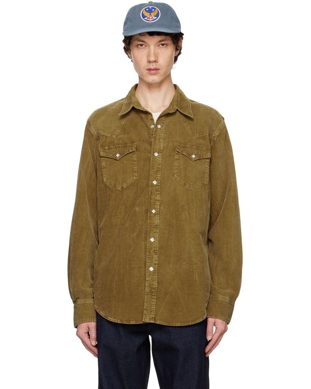 メンズ RRL タン スリムフィット コーデュロイ ウエスタンシャツ | Lyst