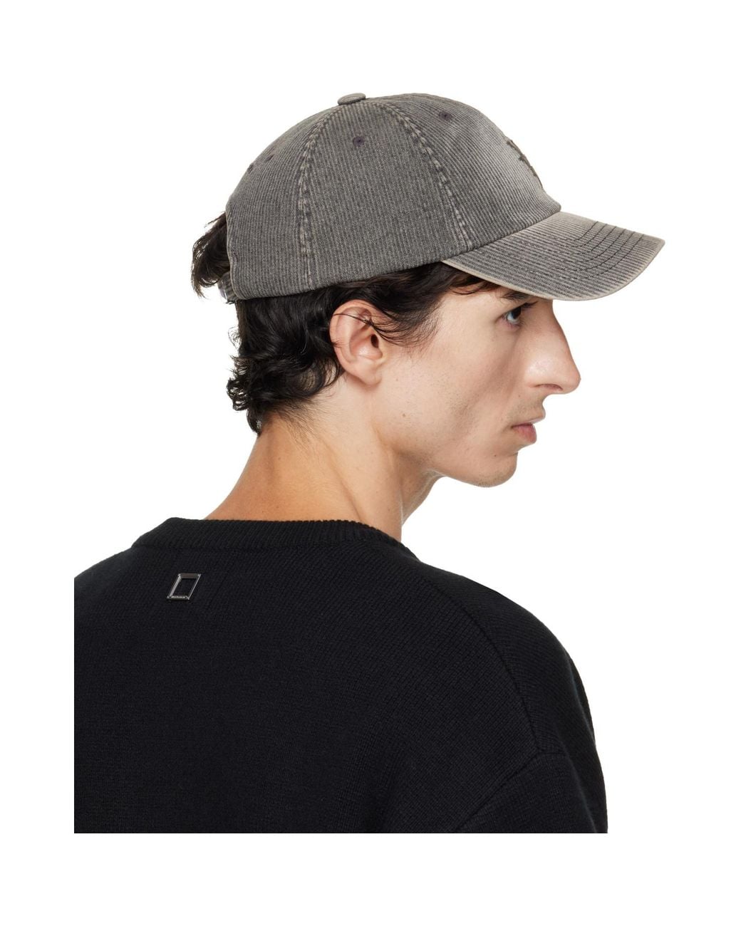 Wooyoungmi Black Ribbed Denim Logo Ball Cap for men