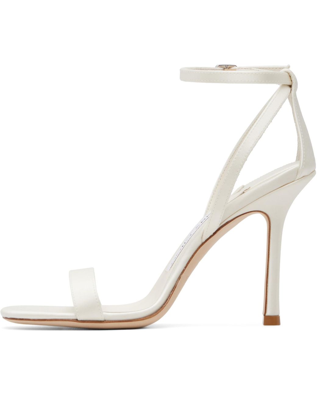 Jimmy Choo White Moza 100 Satin Crystal Buckle Heeled Sandals