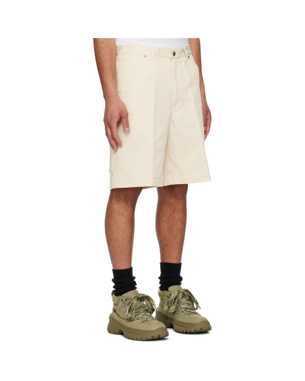 Moncler White Off- Cotton Bermuda Shorts for men