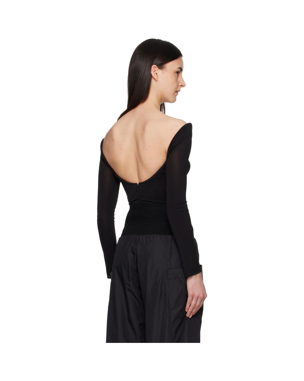 Alaïa Black Curved Soft Jersey Bodysuit
