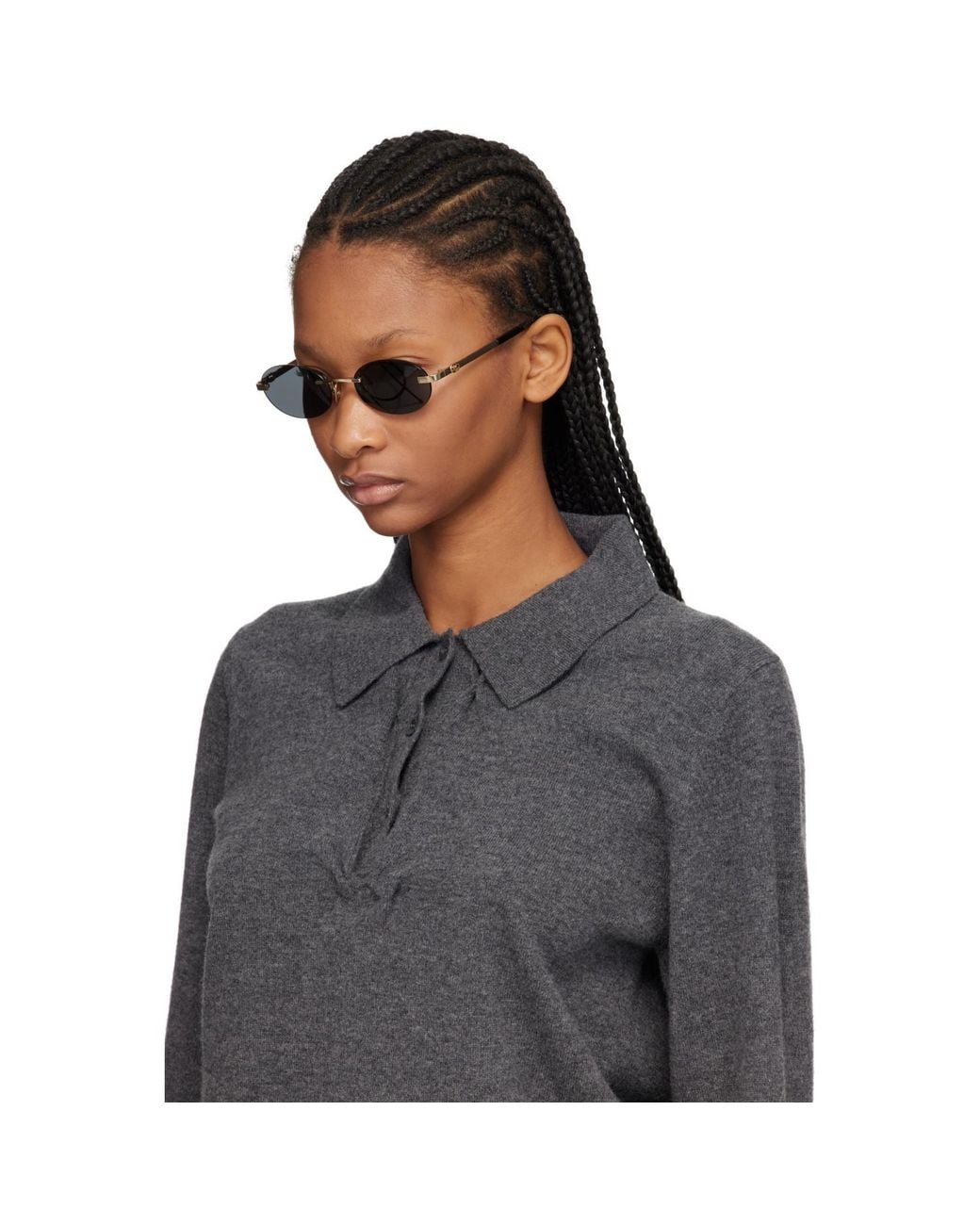 Gucci Gray Oval-Frame Sunglasses