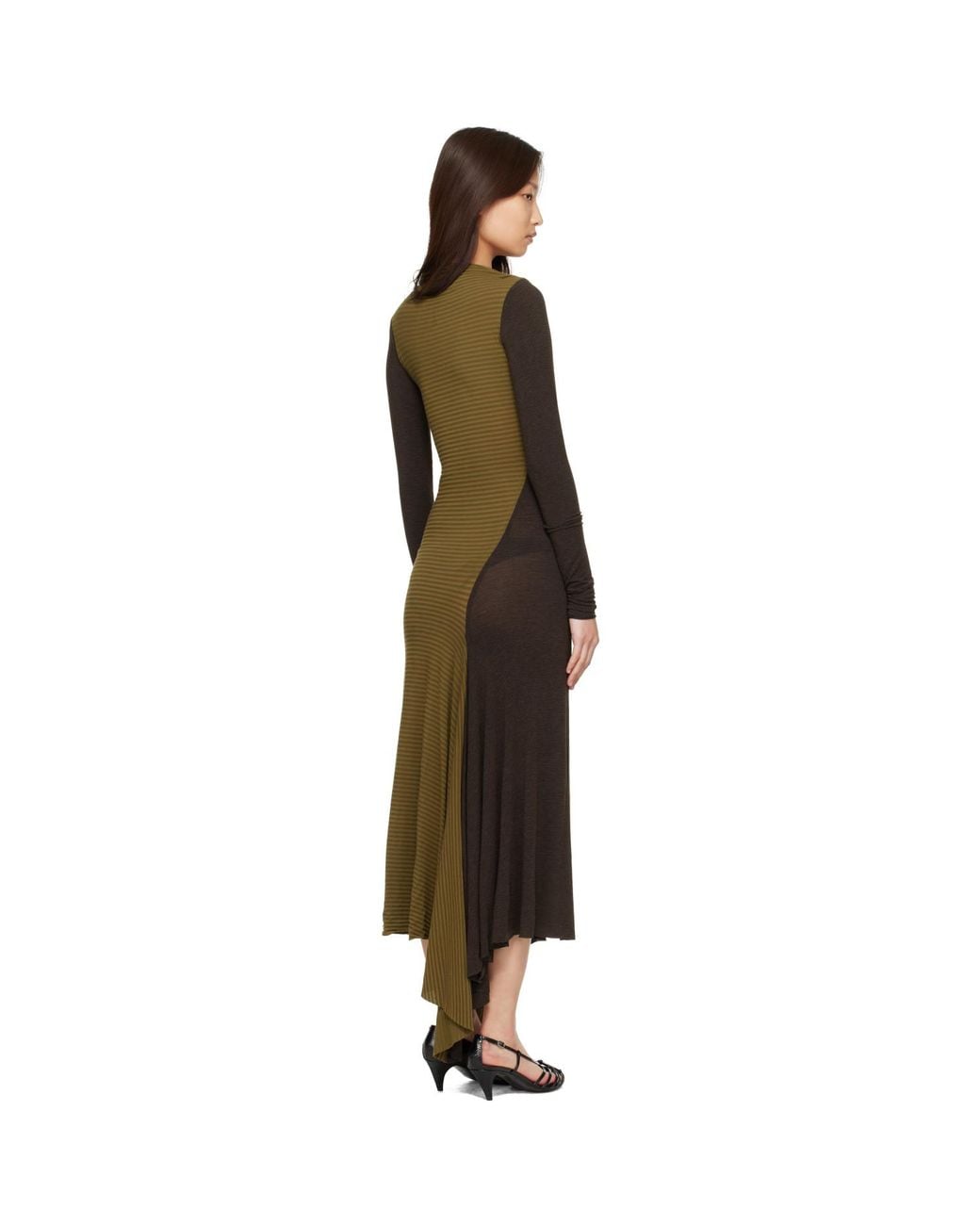 Edward Cuming Brown Khaki & Collar Bone Jersey Midi Maxi Dress