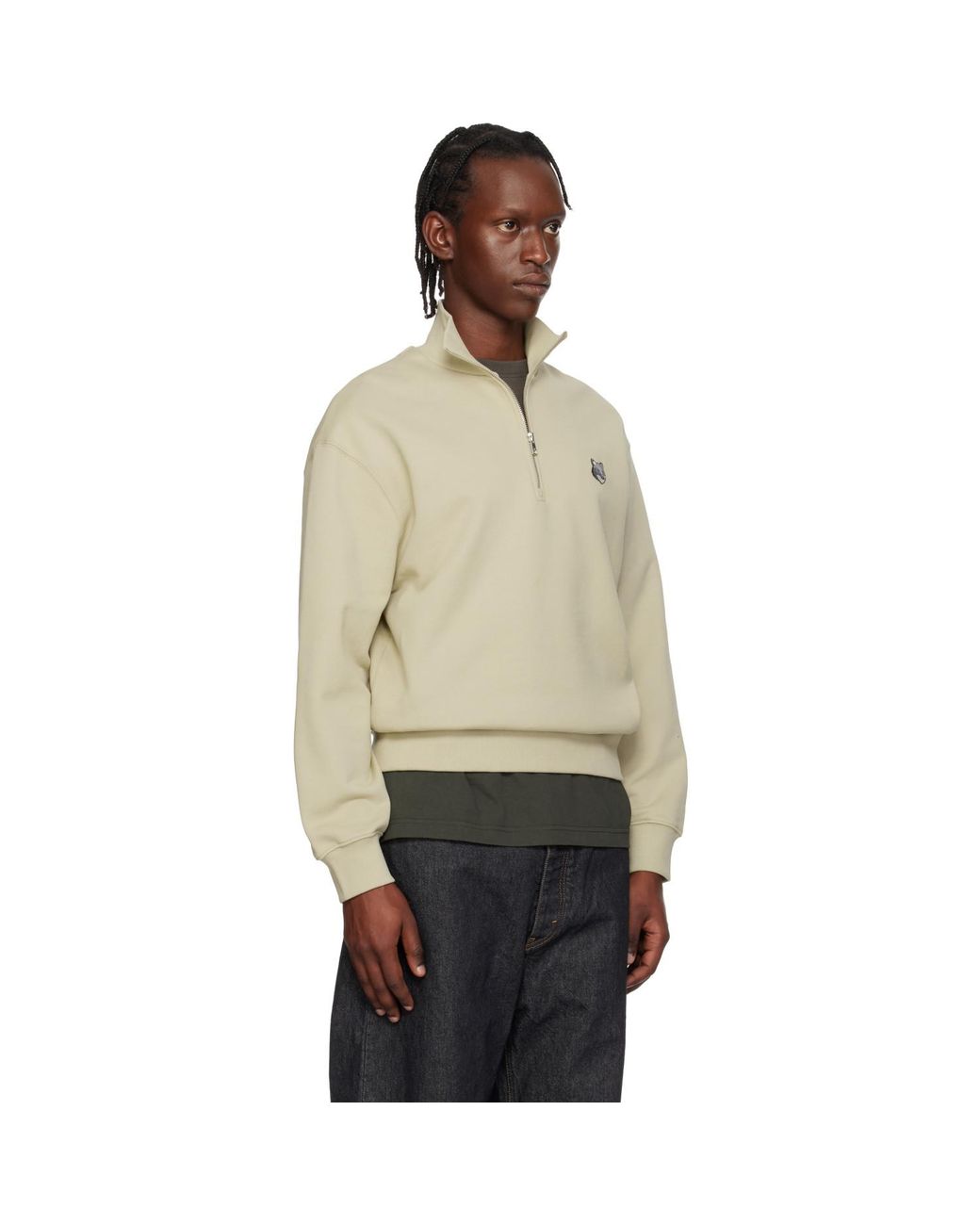 Maison Kitsuné Natural Fox Head Comfort Half Zip Sweatshirt for men