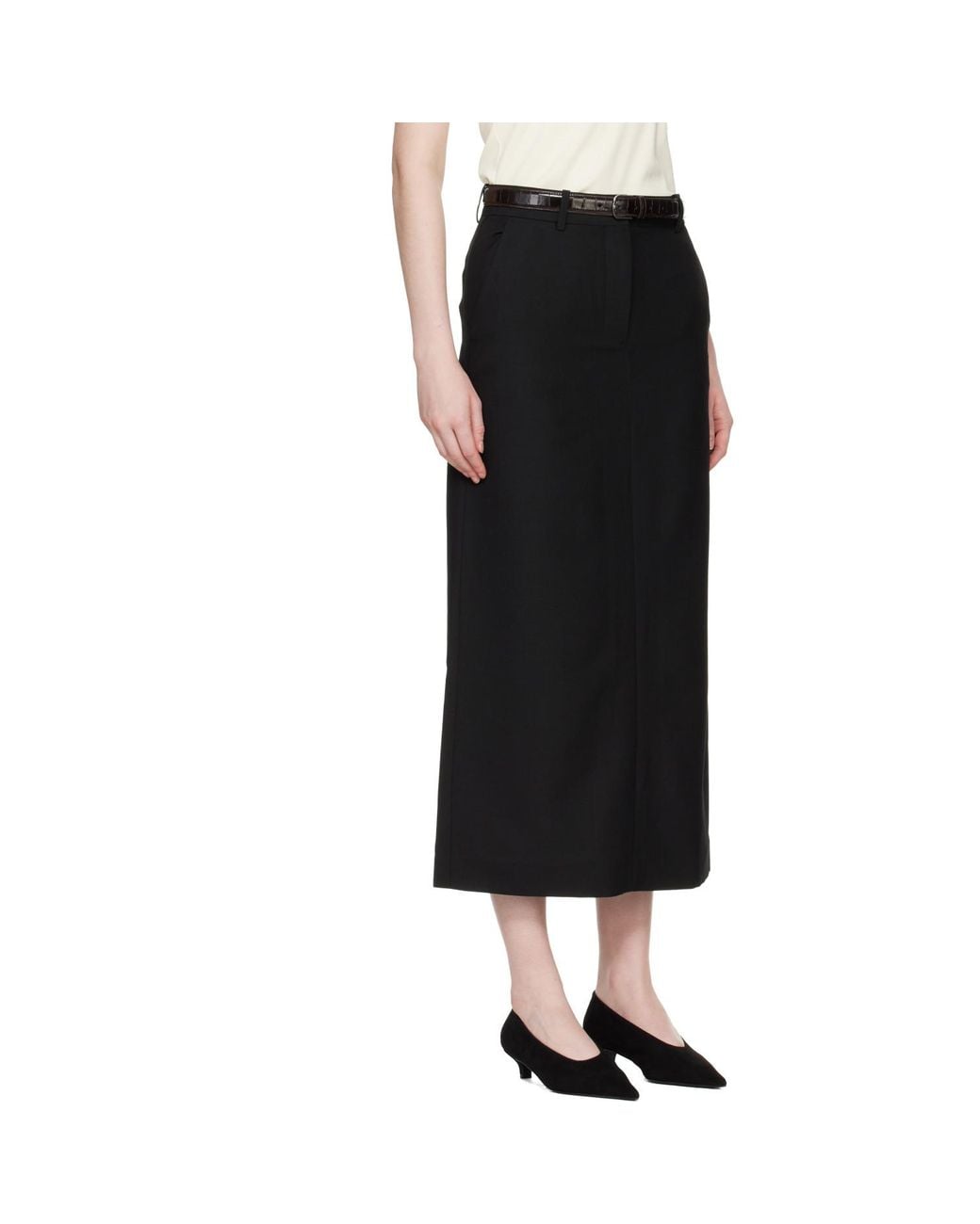 Totême  Black Low-Waist Straight Maxi Skirt