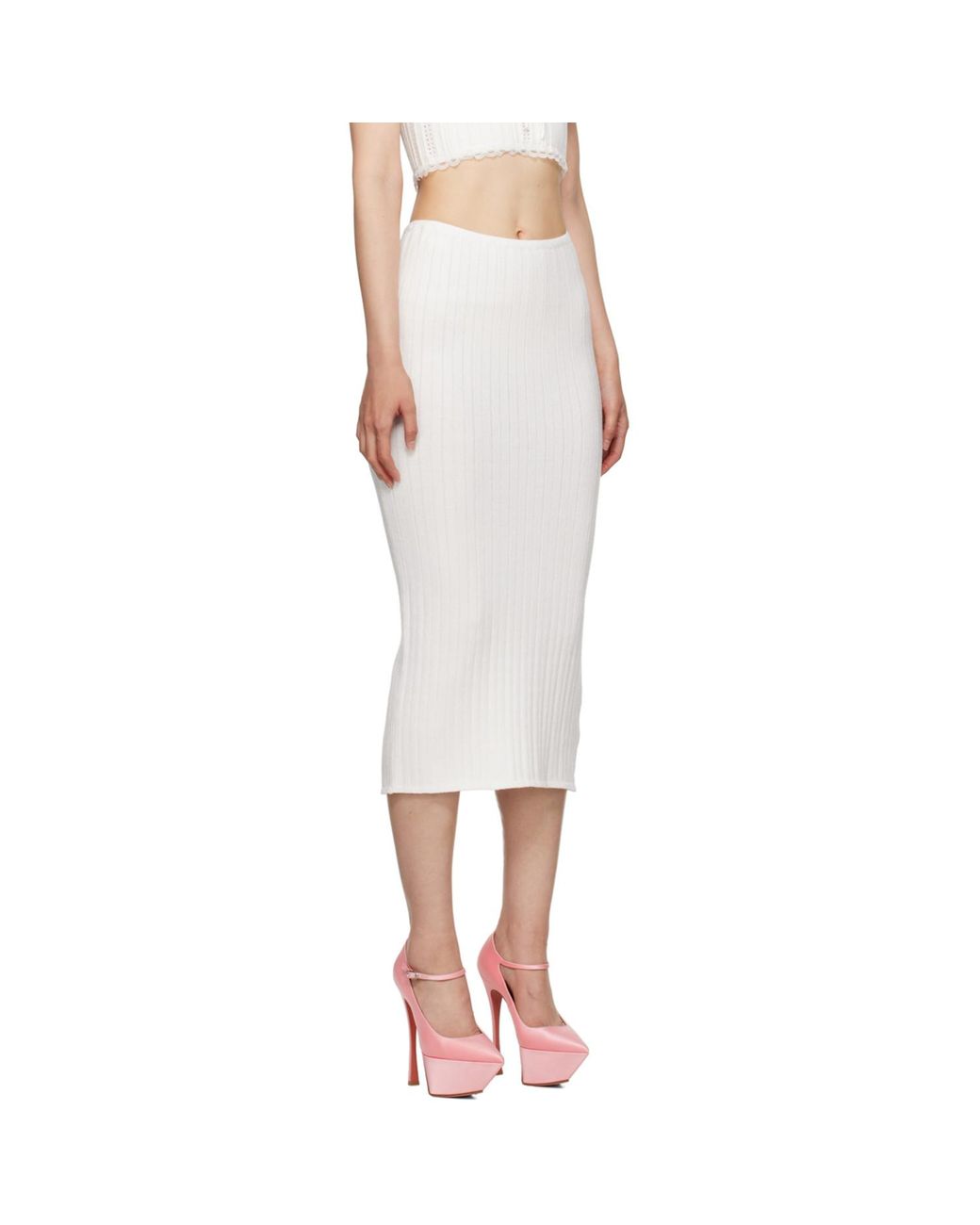 GUIZIO White Ribbed Midi Skirt