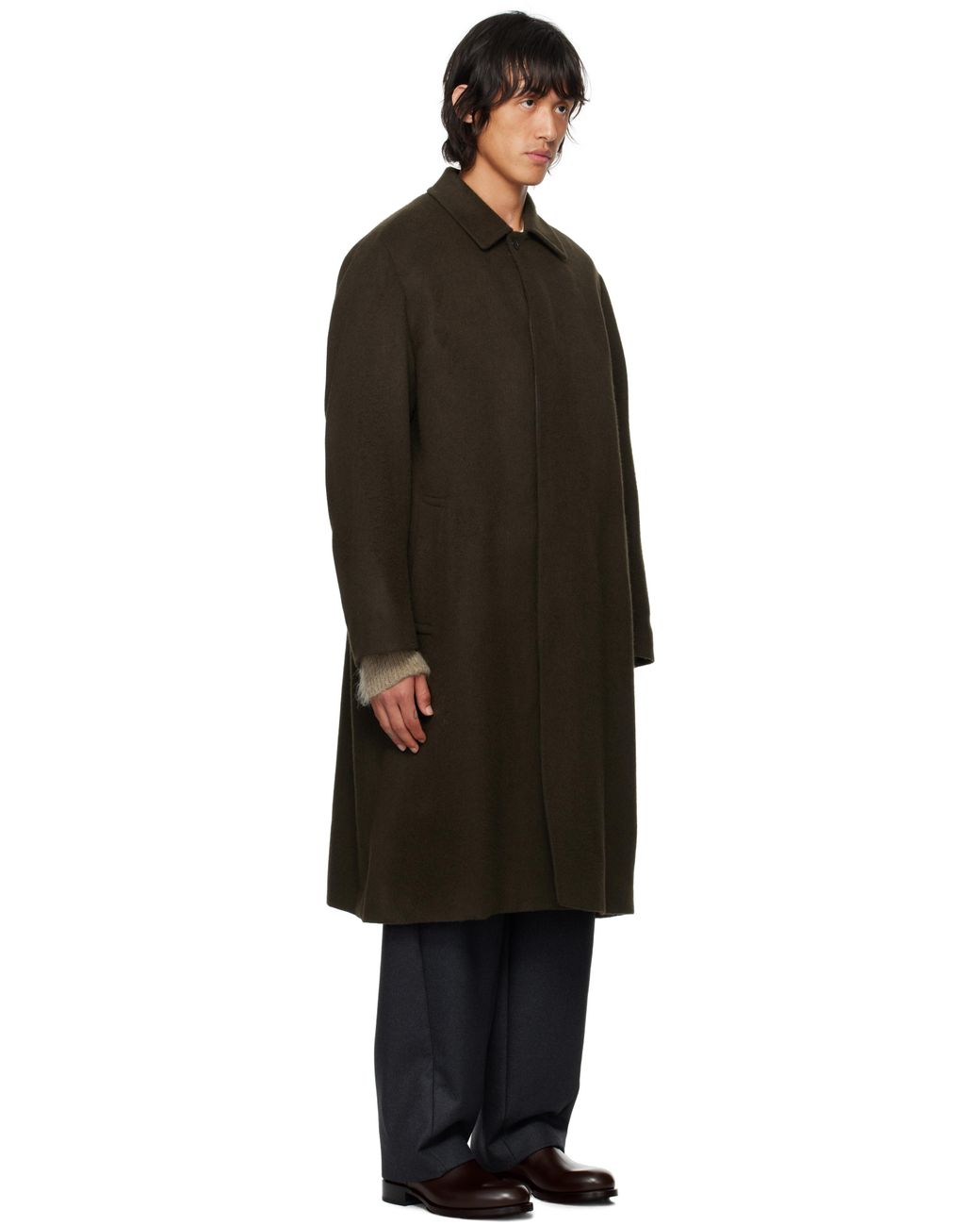 AURALEE Baby Camel Flannel Coat in Black for Men | Lyst