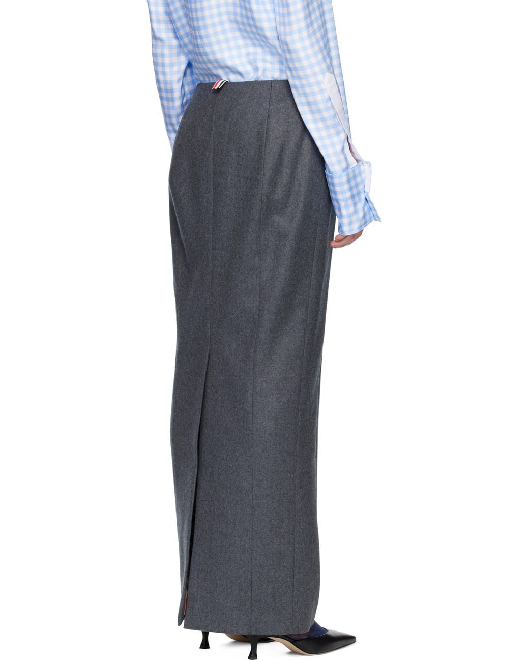 Thom Browne Black Solid Wool Flannel Pencil Maxi Skirt