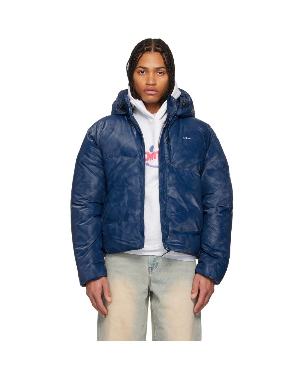 Dime Blue Wavy Puffer Jacket for men