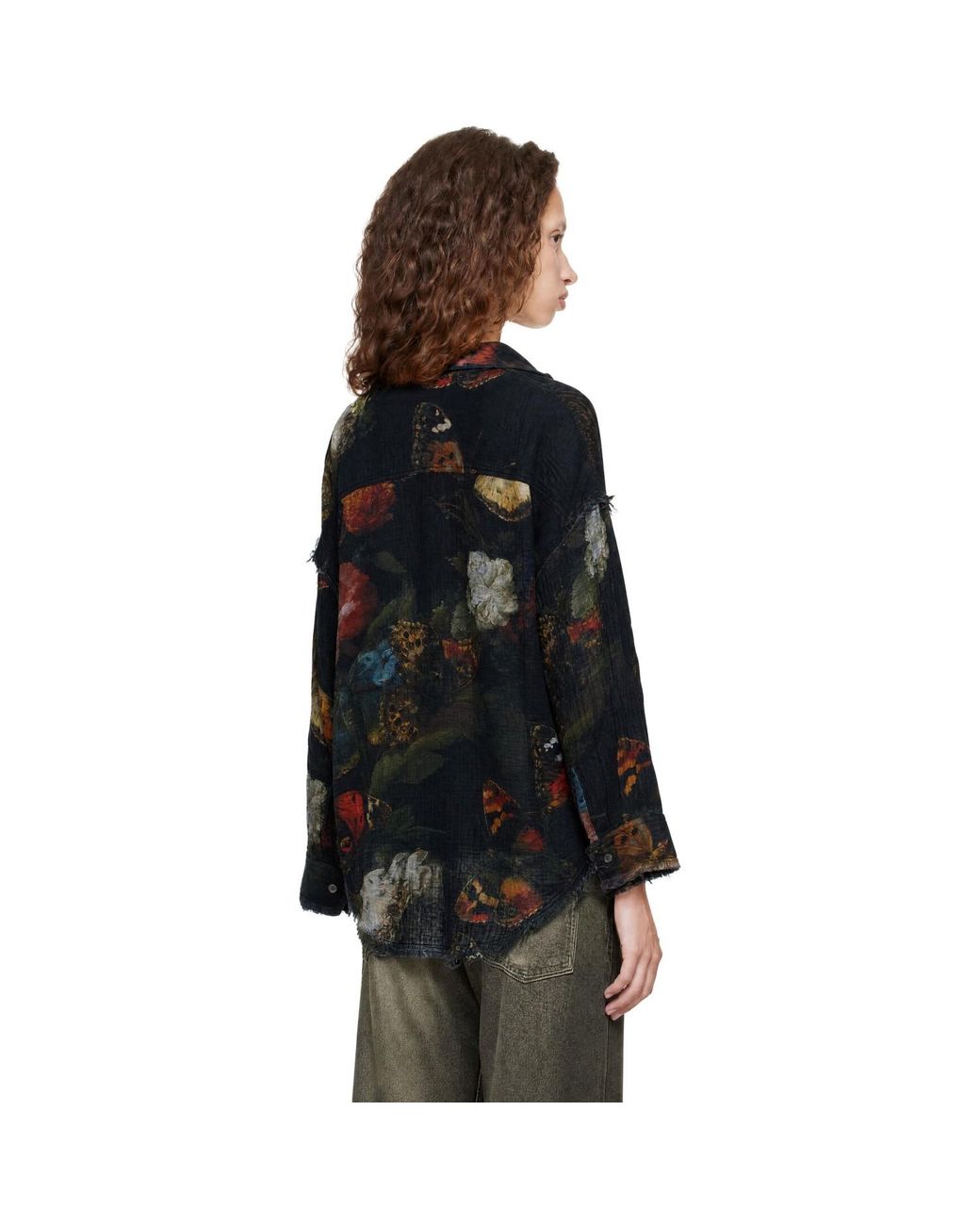 R13 Black Reversible Shredded Seam Drop Neck Shirt