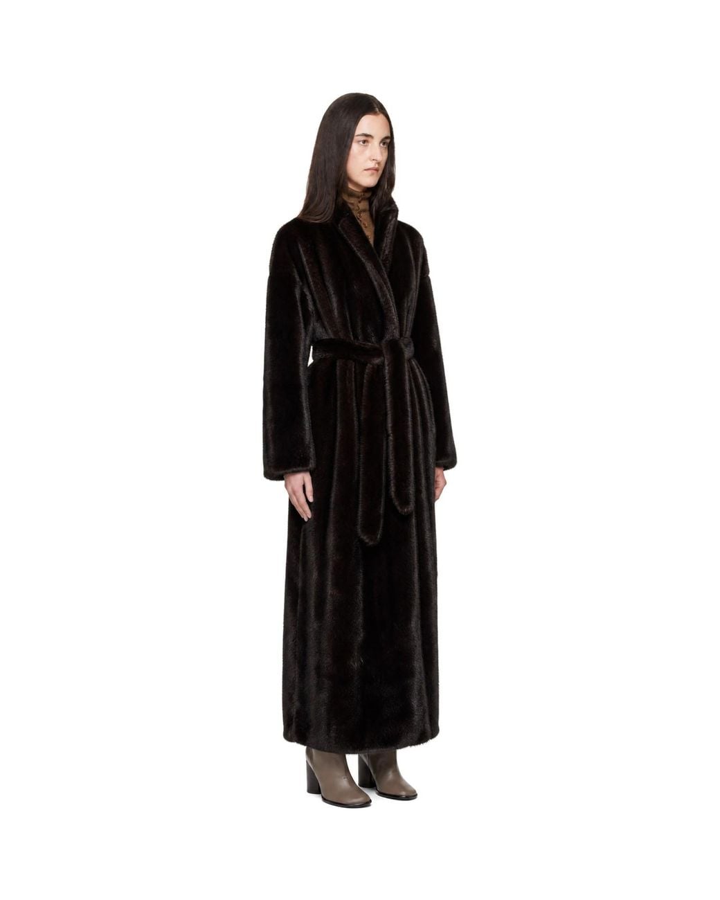 Frankie Shop Black Ravello Faux-Fur Robe Coat