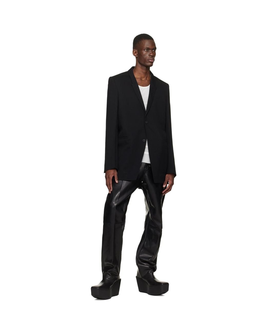Rick Owens Black Temple Leather Pants for men
