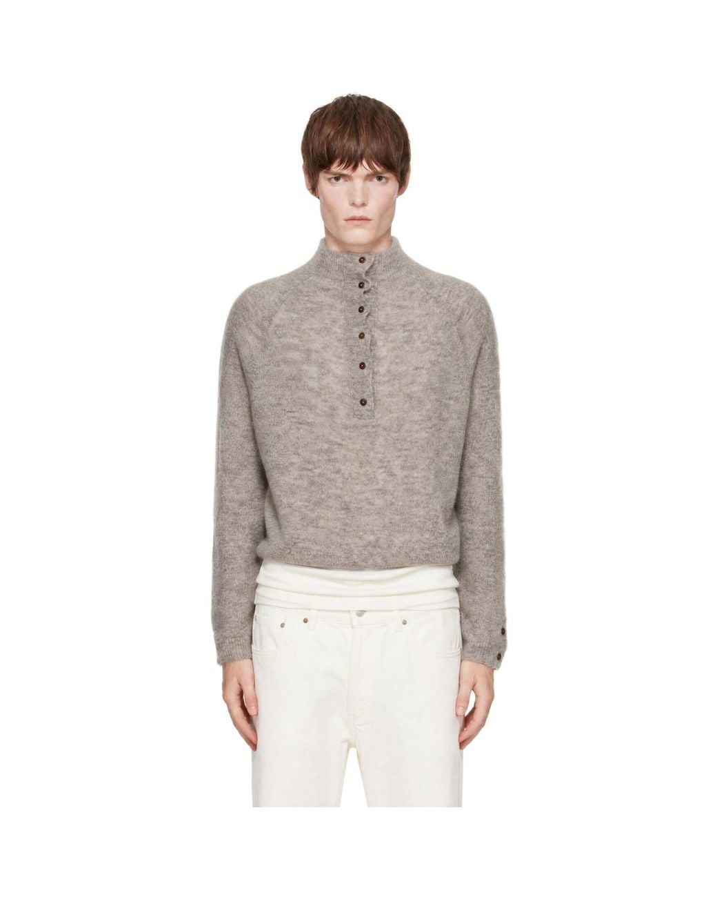 Cordera Gray Baby Alpaca Polo Sweater for men