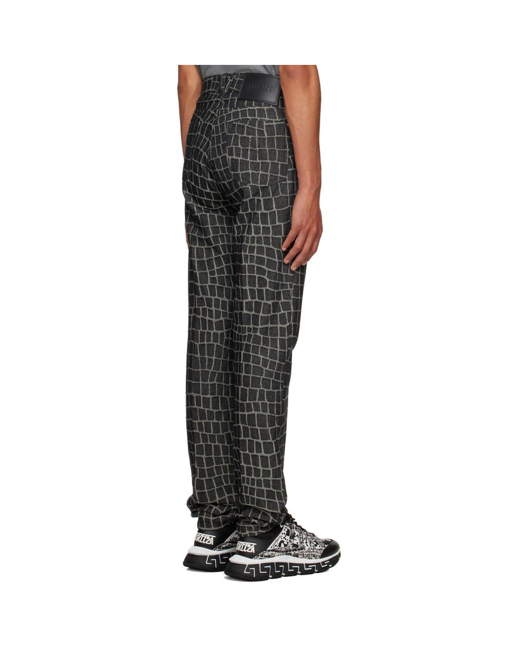 Versace Black Gray Jacquard Jeans for men