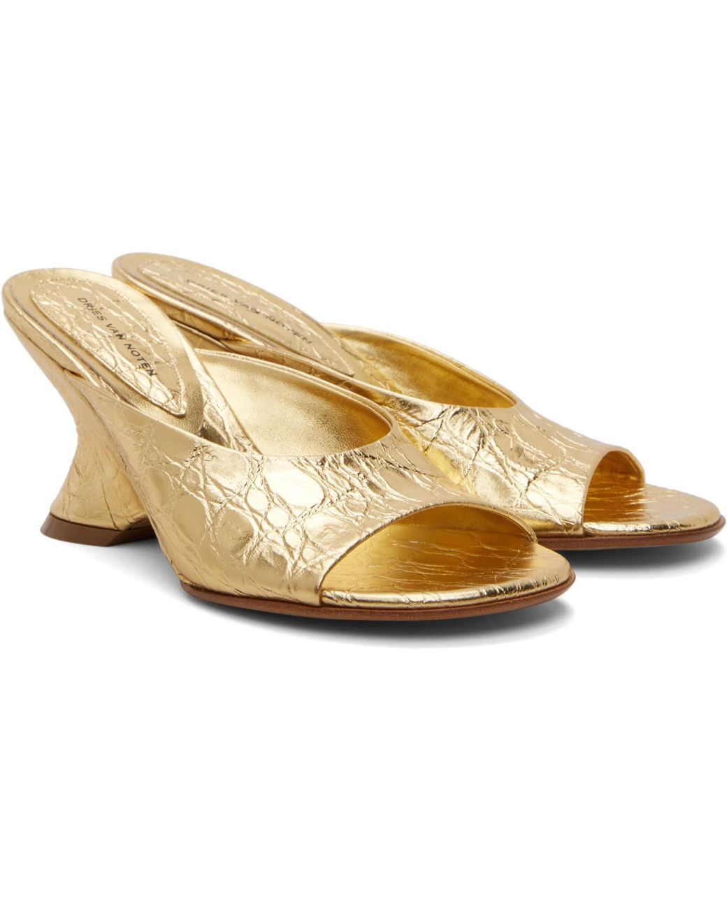 Dries Van Noten Black Open-Toe Leather Mule Heeled Sandals