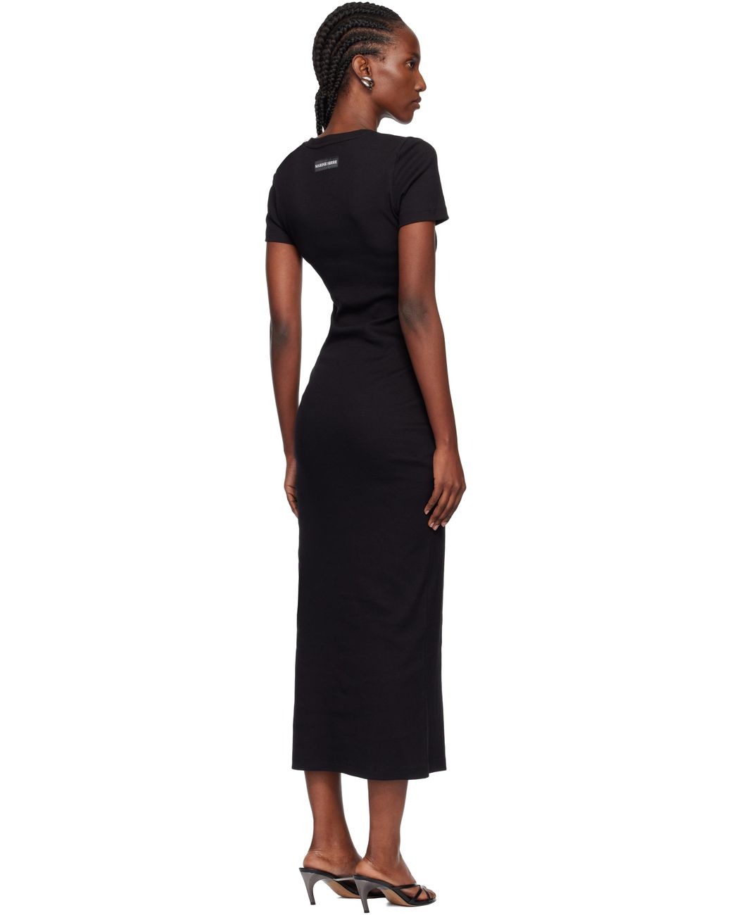 MARINE SERRE Black Moon Logo Ribbed Jersey Tube Maxi Dress