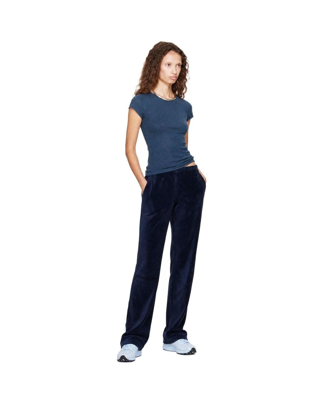 Sporty & Rich Blue Signature Logo Krystal Track Pants