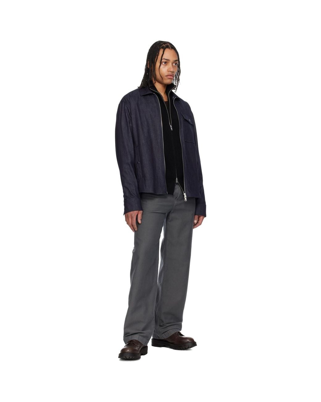 Moncler Black Long Sleeve Zip-Up Denim Jacket for men
