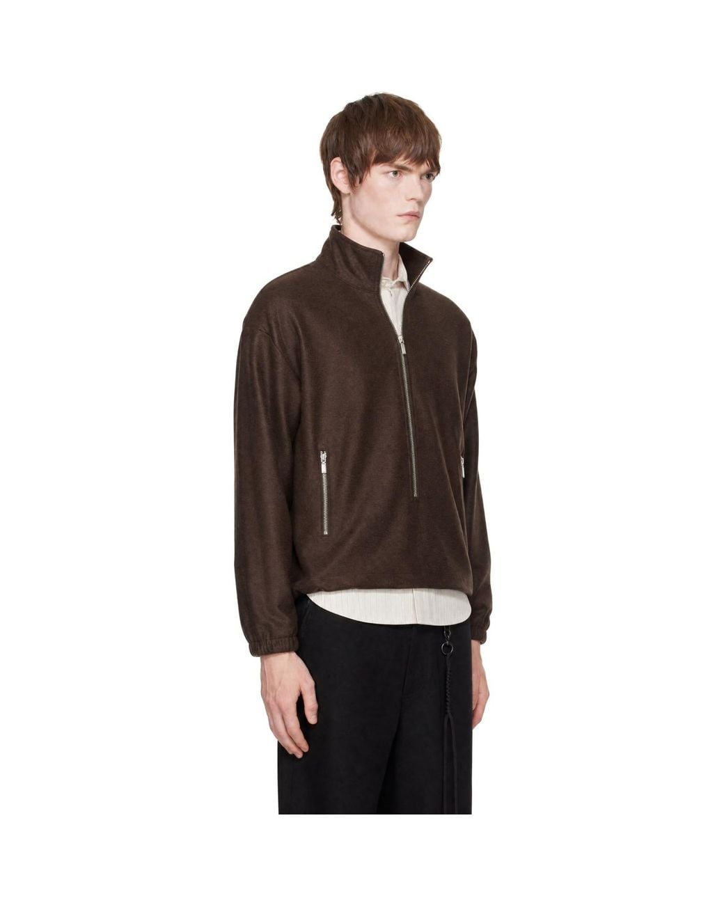 Song For The Mute Black Brushed Wool Long Zip Pullover Sweatshirt for men