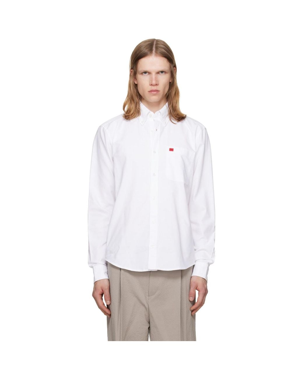 HUGO White Cotton Oxford Shirt for men