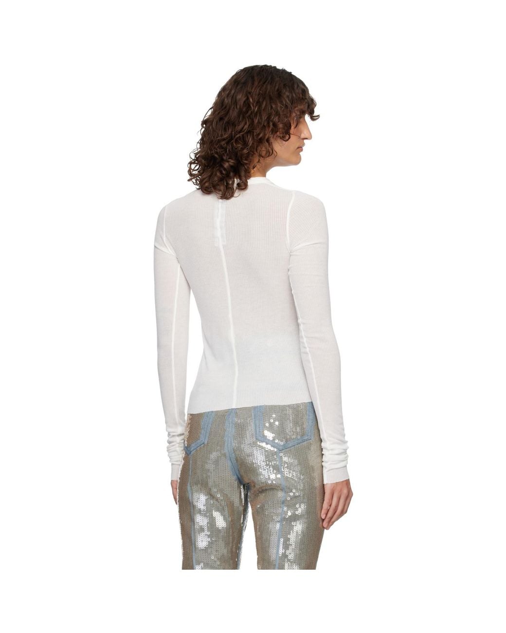 Rick Owens Multicolor Off- Temple Cropped Rib Ls T-Shirt