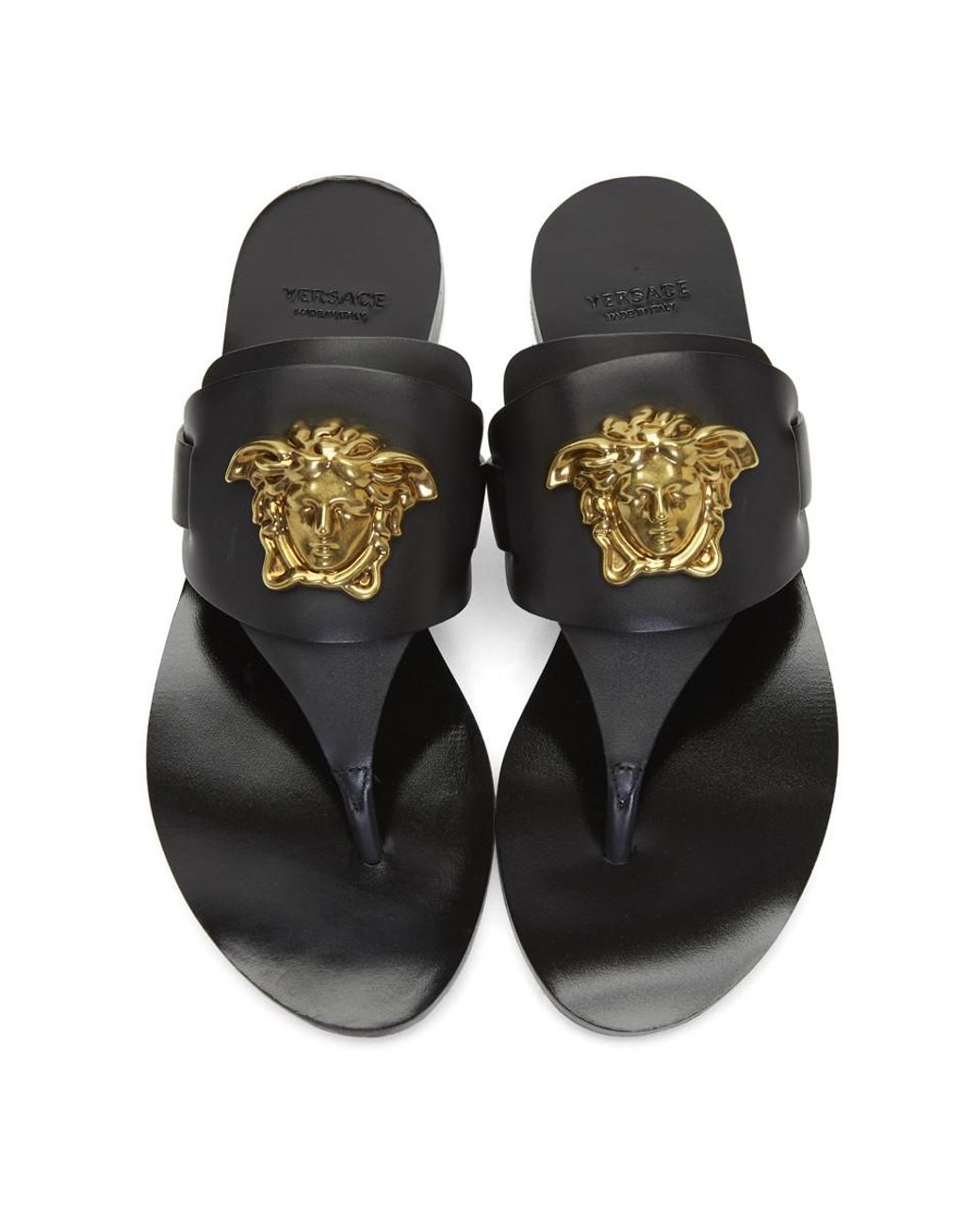 Versace Black Palazzo Thong Sandals | Lyst