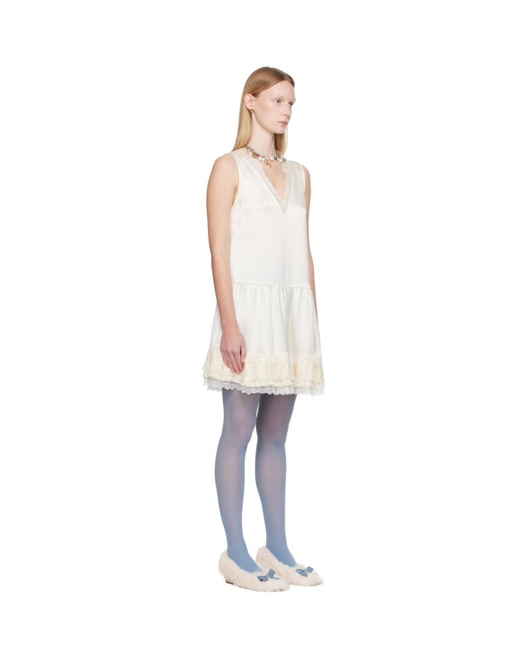 Ganni White Off- Lace Satin Minidress