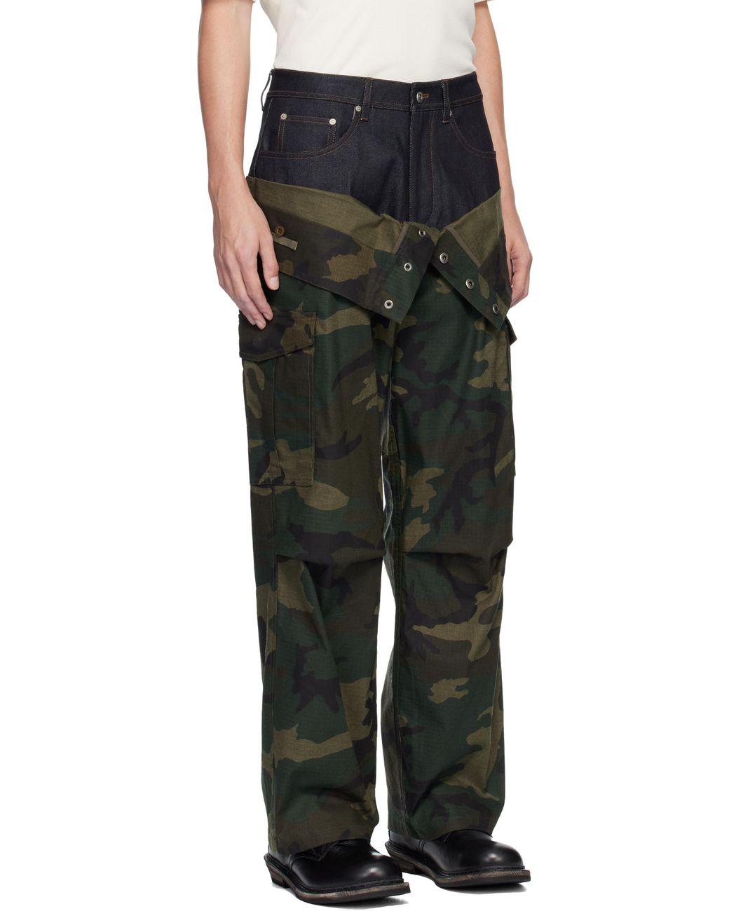 ANDERSSON BELL Khaki Camo Double Waist Work Wide-Leg Trousers in