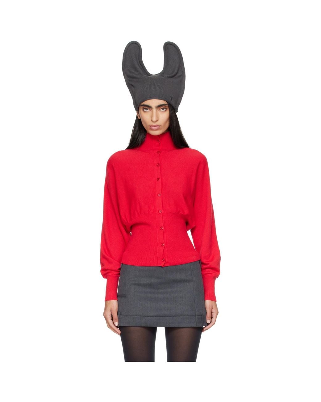 OPEN YY Red Button Up Blouson Cardigan