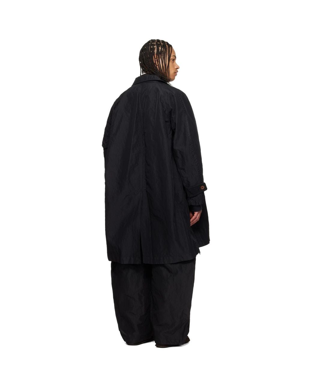 Sacai Black Treated Nylon Twill Coat for men