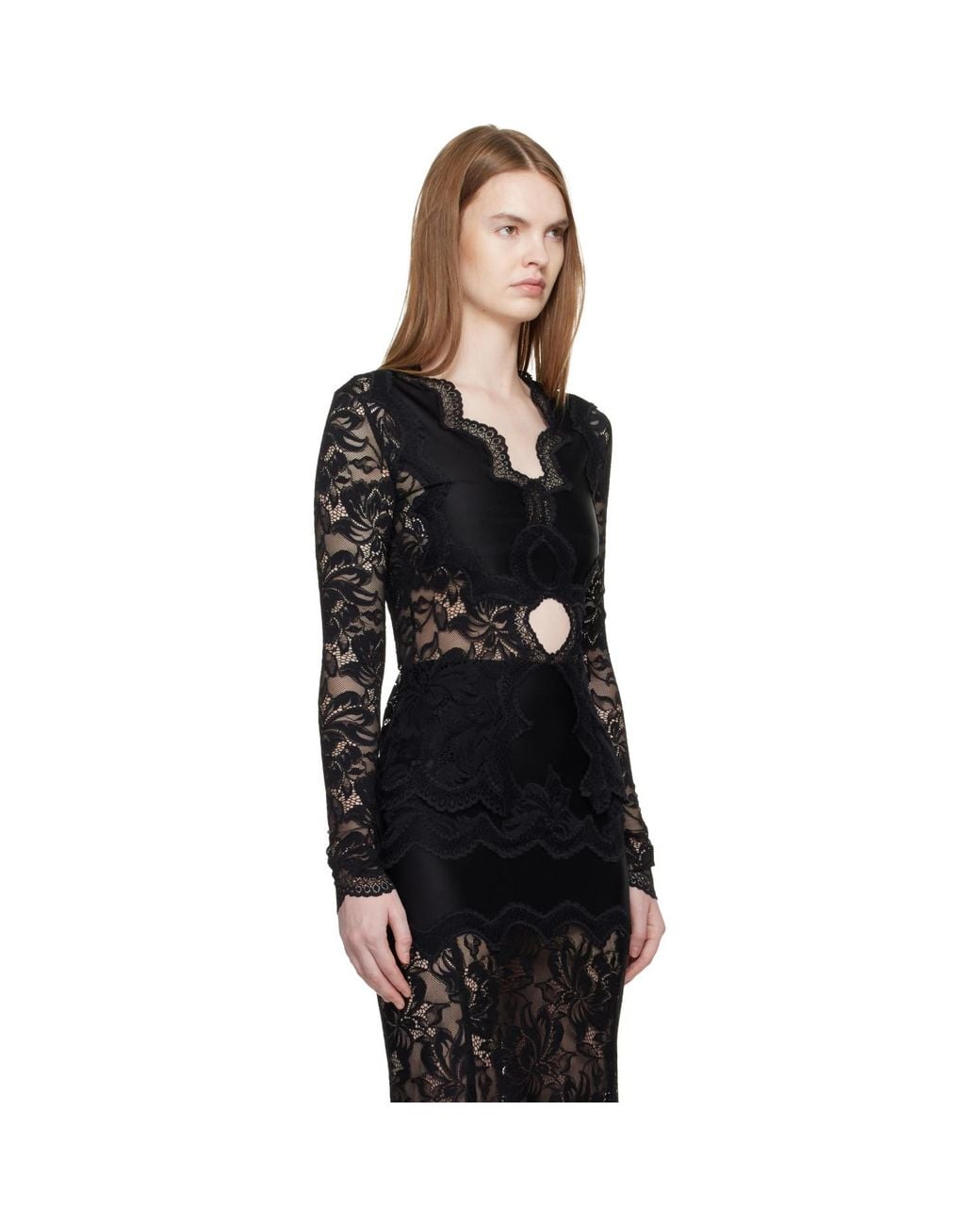 Rabanne Black Long-Sleeved Lace Blouse